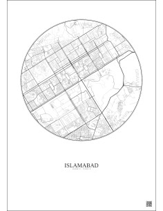 Affiche Islamabad – Poster carte de ville 6km | Gravura – Fond clair