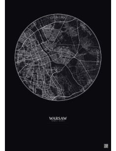 Affiche Warsaw – Poster carte de ville 10km | Gravura – Fond foncé