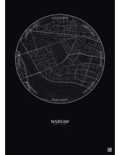 Affiche Warsaw – Poster carte de ville 2.5km | Gravura – Fond foncé