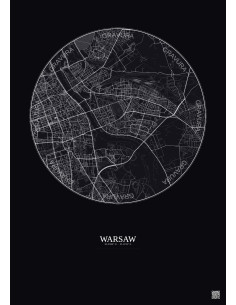 Affiche Warsaw – Poster carte de ville 6km | Gravura – Fond foncé