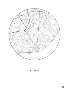 Affiche Lisbon – Poster carte de ville 2.5km | Gravura – Fond clair