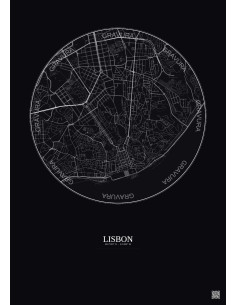 Affiche Lisbon – Poster carte de ville 2.5km | Gravura – Fond foncé