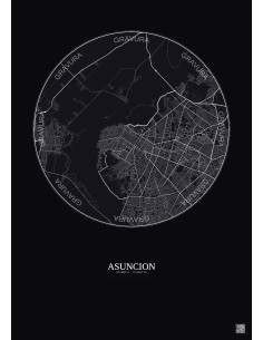 Affiche Asuncion – Poster carte de ville 10km | Gravura – Fond foncé
