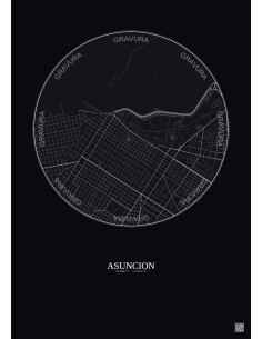Affiche Asuncion – Poster carte de ville 2.5km | Gravura – Fond foncé