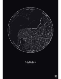 Affiche Asuncion – Poster carte de ville 6km | Gravura – Fond foncé