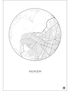 Affiche Asuncion – Poster carte de ville 6km | Gravura – Fond clair