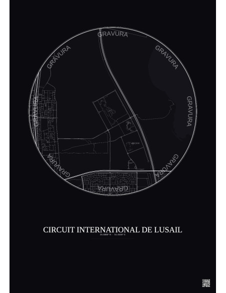 Affiche Circuit International De Lusail – Poster carte de ville 5km | Gravura – Fond foncé
