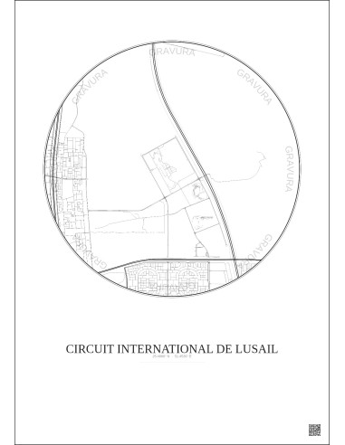 Affiche Circuit International De Lusail – Poster carte de ville 5km | Gravura – Fond clair