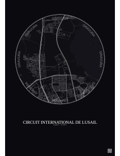 Affiche Circuit International De Lusail – Poster carte de ville 10km | Gravura – Fond foncé