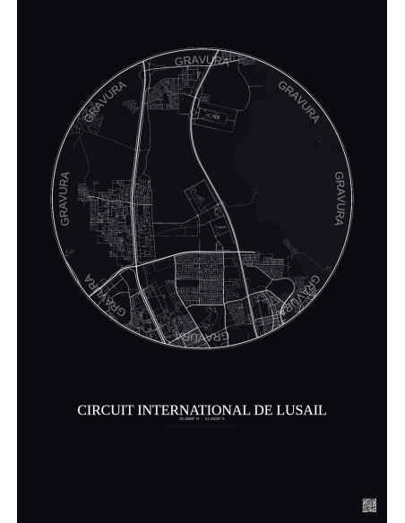 Affiche Circuit International De Lusail – Poster carte de ville 10km | Gravura – Fond foncé