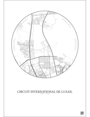 Affiche Circuit International De Lusail – Poster carte de ville 10km | Gravura – Fond clair