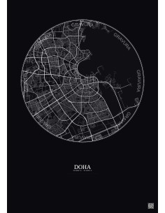 Affiche Doha – Poster carte de ville 10km | Gravura – Fond foncé