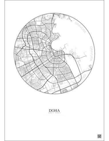 Affiche Doha – Poster carte de ville 10km | Gravura – Fond clair
