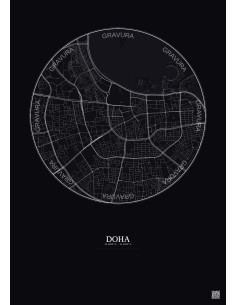 Affiche Doha – Poster carte de ville 2.5km | Gravura – Fond foncé