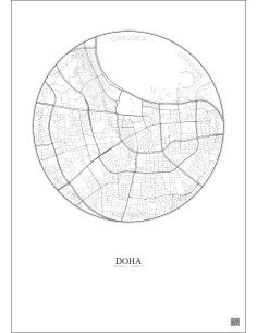 Affiche Doha – Poster carte de ville 2.5km | Gravura – Fond clair