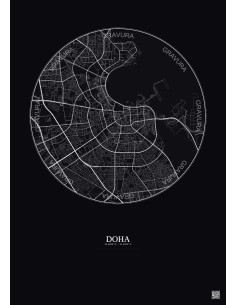 Affiche Doha – Poster carte de ville 6km | Gravura – Fond foncé