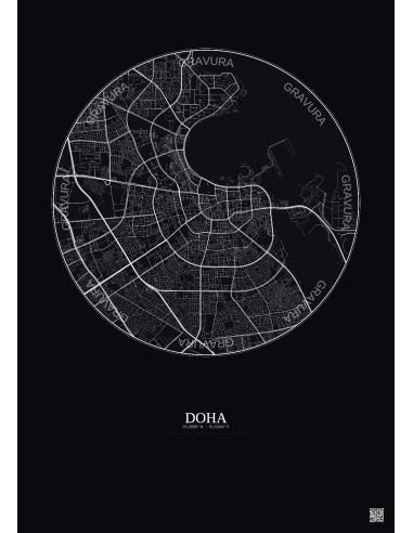 Affiche Doha – Poster carte de ville 6km | Gravura – Fond foncé