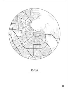 Affiche Doha – Poster carte de ville 6km | Gravura – Fond clair