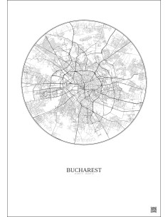 Affiche Bucharest – Poster carte de ville 10km | Gravura – Fond clair