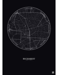 Affiche Bucharest – Poster carte de ville 2.5km | Gravura – Fond foncé