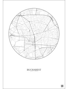Affiche Bucharest – Poster carte de ville 2.5km | Gravura – Fond clair