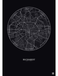 Affiche Bucharest – Poster carte de ville 6km | Gravura – Fond foncé
