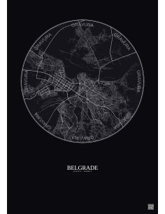 Affiche Belgrade – Poster carte de ville 10km | Gravura – Fond foncé