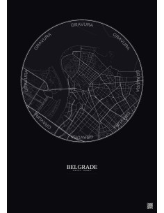 Affiche Belgrade – Poster carte de ville 2.5km | Gravura – Fond foncé