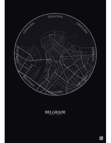 Belgrade City Map Poster 2.5km | Gravura – Dark background