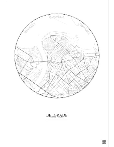 Affiche Belgrade – Poster carte de ville 2.5km | Gravura – Fond clair