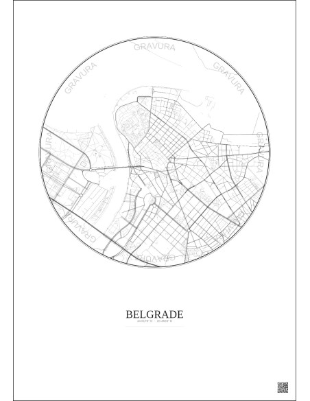 Affiche Belgrade – Poster carte de ville 2.5km | Gravura – Fond clair