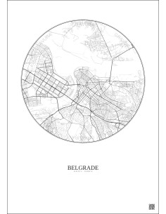 Affiche Belgrade – Poster carte de ville 6km | Gravura – Fond clair
