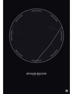 Affiche Riyadh Region – Poster carte de ville 10km | Gravura – Fond foncé