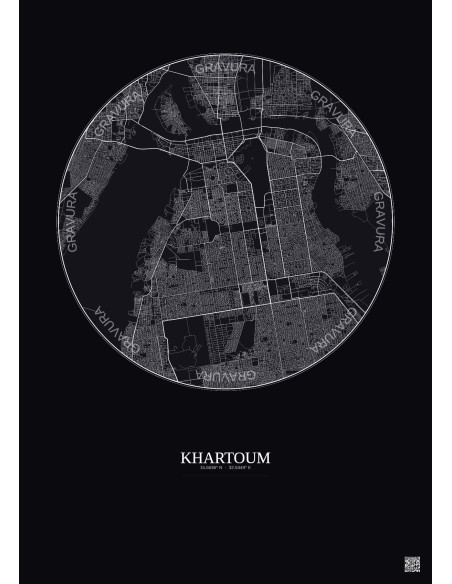 Affiche Khartoum – Poster carte de ville 10km | Gravura – Fond foncé