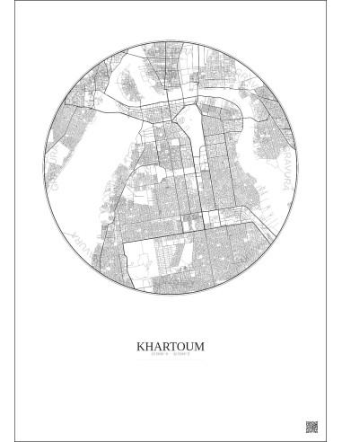 Affiche Khartoum – Poster carte de ville 10km | Gravura – Fond clair