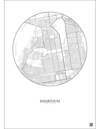 Affiche Khartoum – Poster carte de ville 6km | Gravura – Fond clair