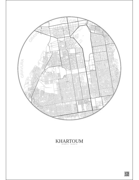 Affiche Khartoum – Poster carte de ville 6km | Gravura – Fond clair