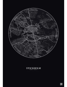 Affiche Stockholm – Poster carte de ville 10km | Gravura – Fond foncé