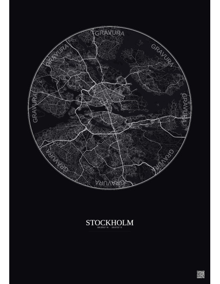 Affiche Stockholm – Poster carte de ville 10km | Gravura – Fond foncé