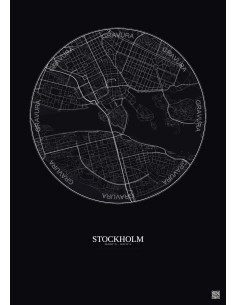 Affiche Stockholm – Poster carte de ville 2.5km | Gravura – Fond foncé