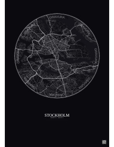Affiche Stockholm – Poster carte de ville 6km | Gravura – Fond foncé