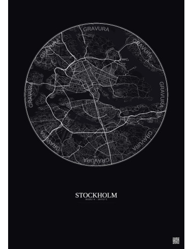 Stockholm City Map Poster 6km | Gravura – Dark background