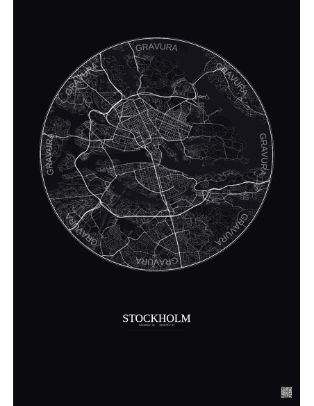 Stockholm City Map Poster 6km | Gravura – Dark background