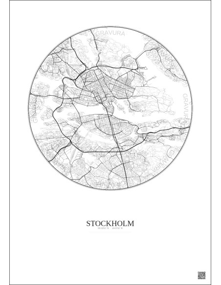 Affiche Stockholm – Poster carte de ville 6km | Gravura – Fond clair
