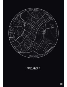 Affiche Singapore – Poster carte de ville 2.5km | Gravura – Fond foncé