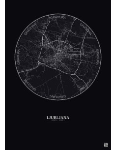 Affiche Ljubljana – Poster carte de ville 10km | Gravura – Fond foncé