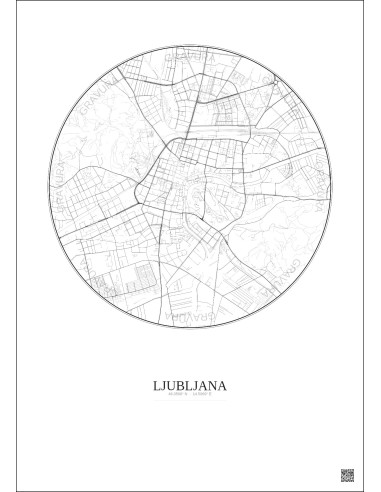 Ljubljana City Map Poster 2.5km | Gravura – Light background