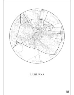 Affiche Ljubljana – Poster carte de ville 6km | Gravura – Fond clair