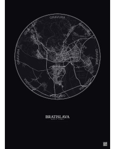 Affiche Bratislava – Poster carte de ville 10km | Gravura – Fond foncé