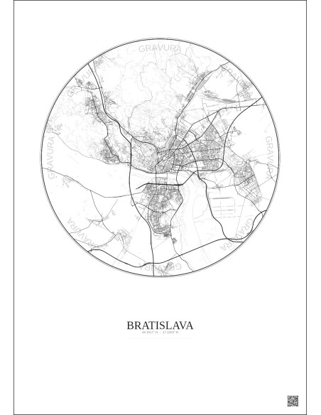 Affiche Bratislava – Poster carte de ville 10km | Gravura – Fond clair